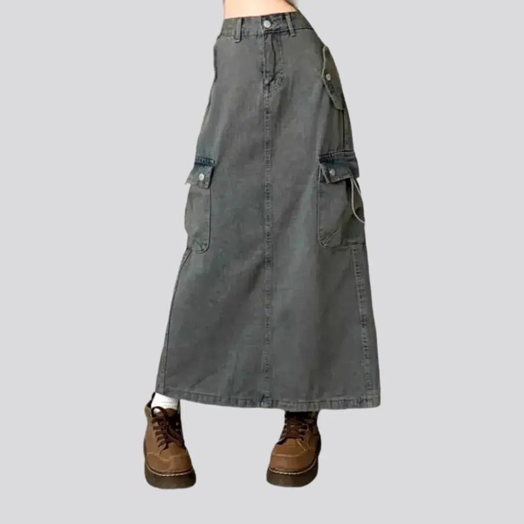 Women's Layered Outfit Grey back-slit women's jean skirt