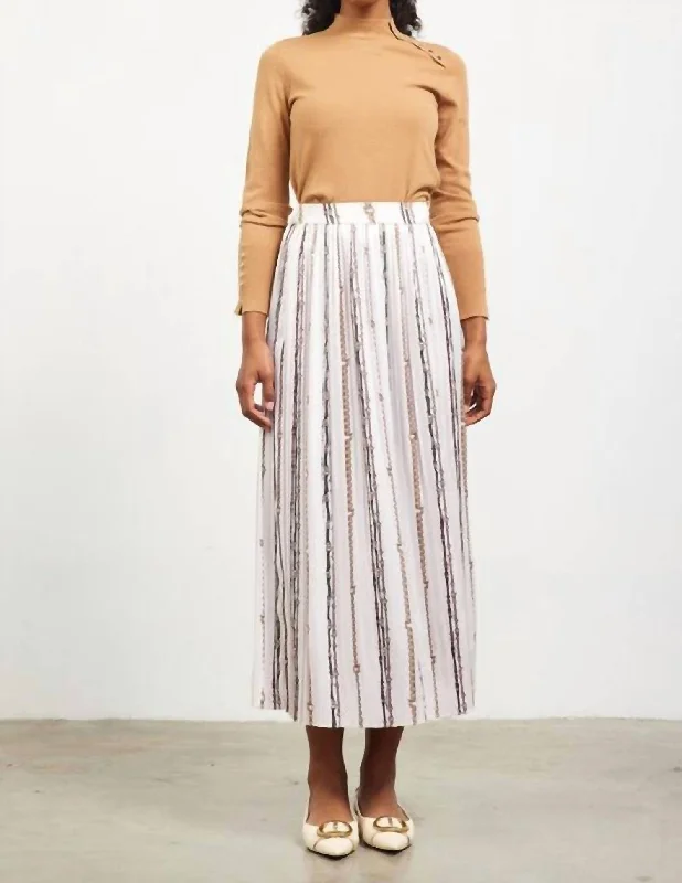 Tailored Clothing For Women Chain Print Pleated Midi Skirt In Ivory/multi