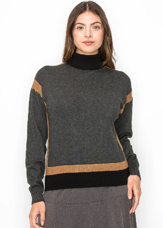 Affordable Women's Clothing Grey and Camel Color Block Sweater