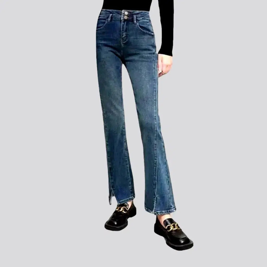 Women's Formal Apparel Bottom-slit sanded jeans
 for ladies