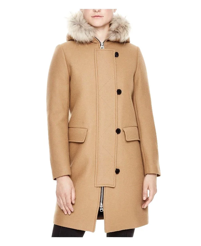 Trendy Casual Outfits Sandro Women's Camel Kurt Wool Coat Fur Trim Women's Hood