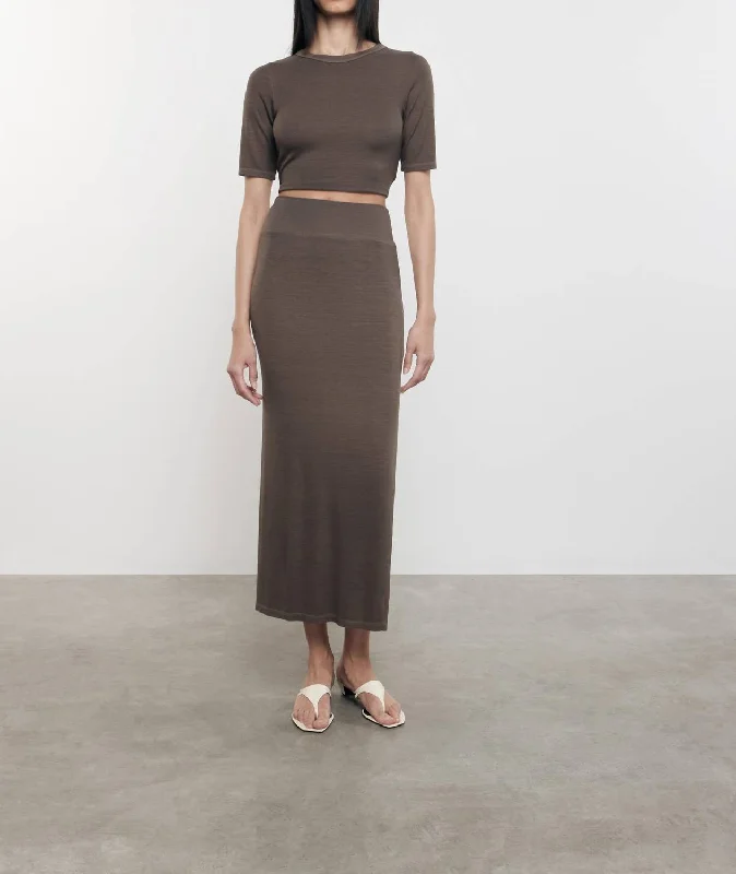 Online Boutiques Stretch Silk Knit Essential Skirt In Shitake