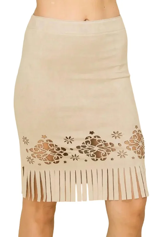 Women's Clothing For Travel Lonni Laser Cut Fringe Skirt In Natural