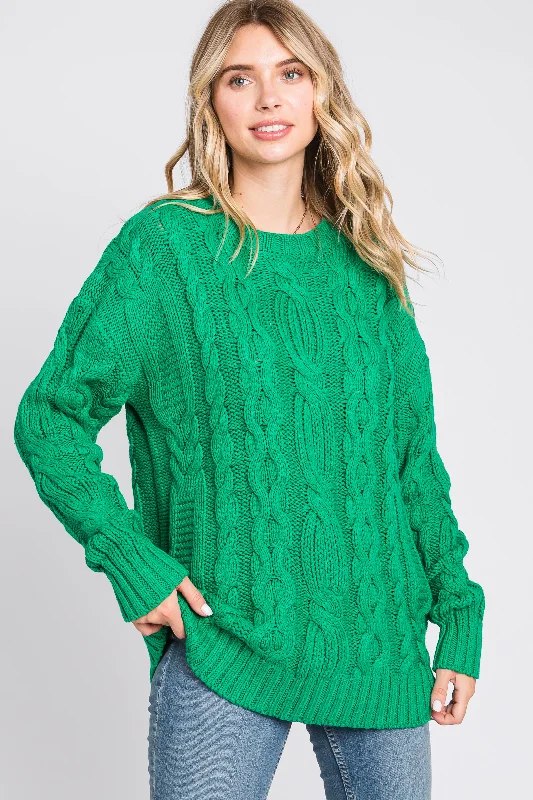 Classic Clothes For Women Green Chunky Cable Knit Sweater