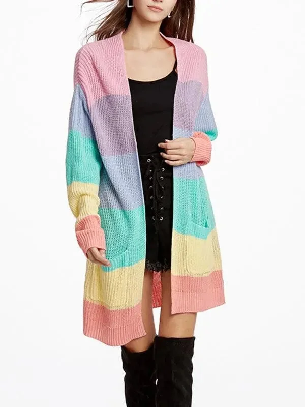 Bundle Offer Long Rainbow Color Loose Women Cardigan Sweater