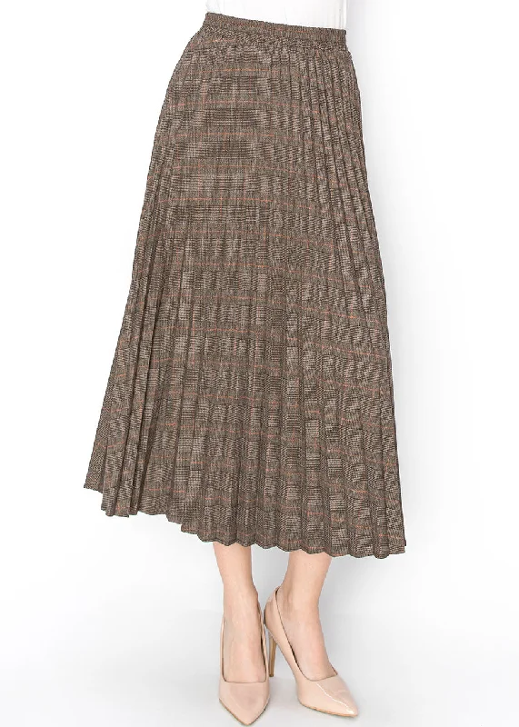 Modern Women's Fashion with Vintage Touches Timeless Appeal: Brown Plaid Pleated Skirt