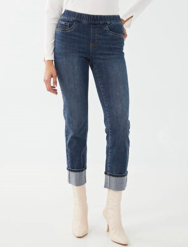 Women's Luxury Attire Pull On Straight Ankle Jeans In Vintage Denim