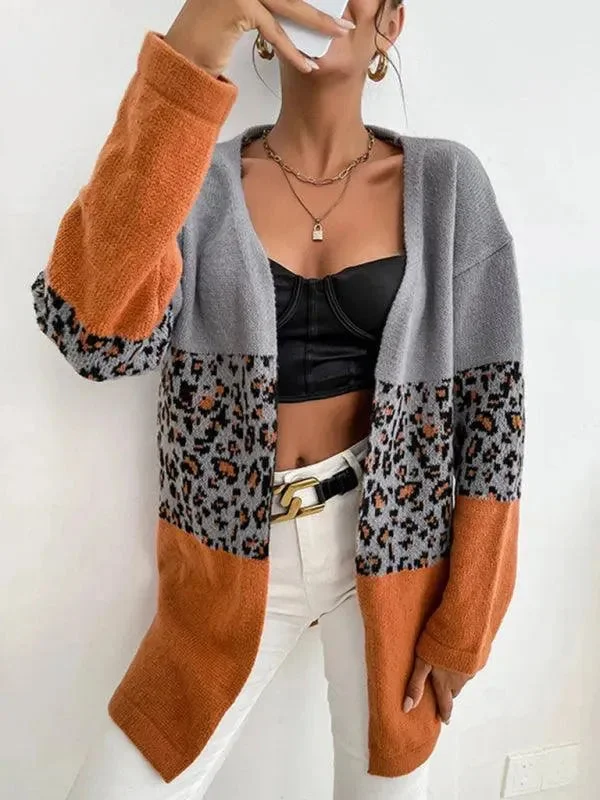 New Arrival Discount Leopard Contrast  Women Cardigan Sweater