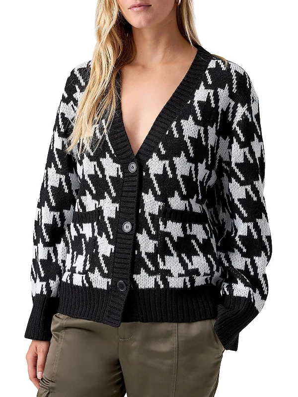 Women's Travel Apparel Warms My Heart Womens Houndstooth Button-Down Cardigan Sweater