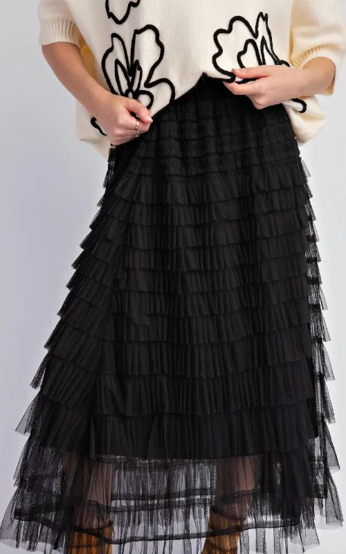 Outfits For Women Mesh Ruffle Maxi Skirt In Black